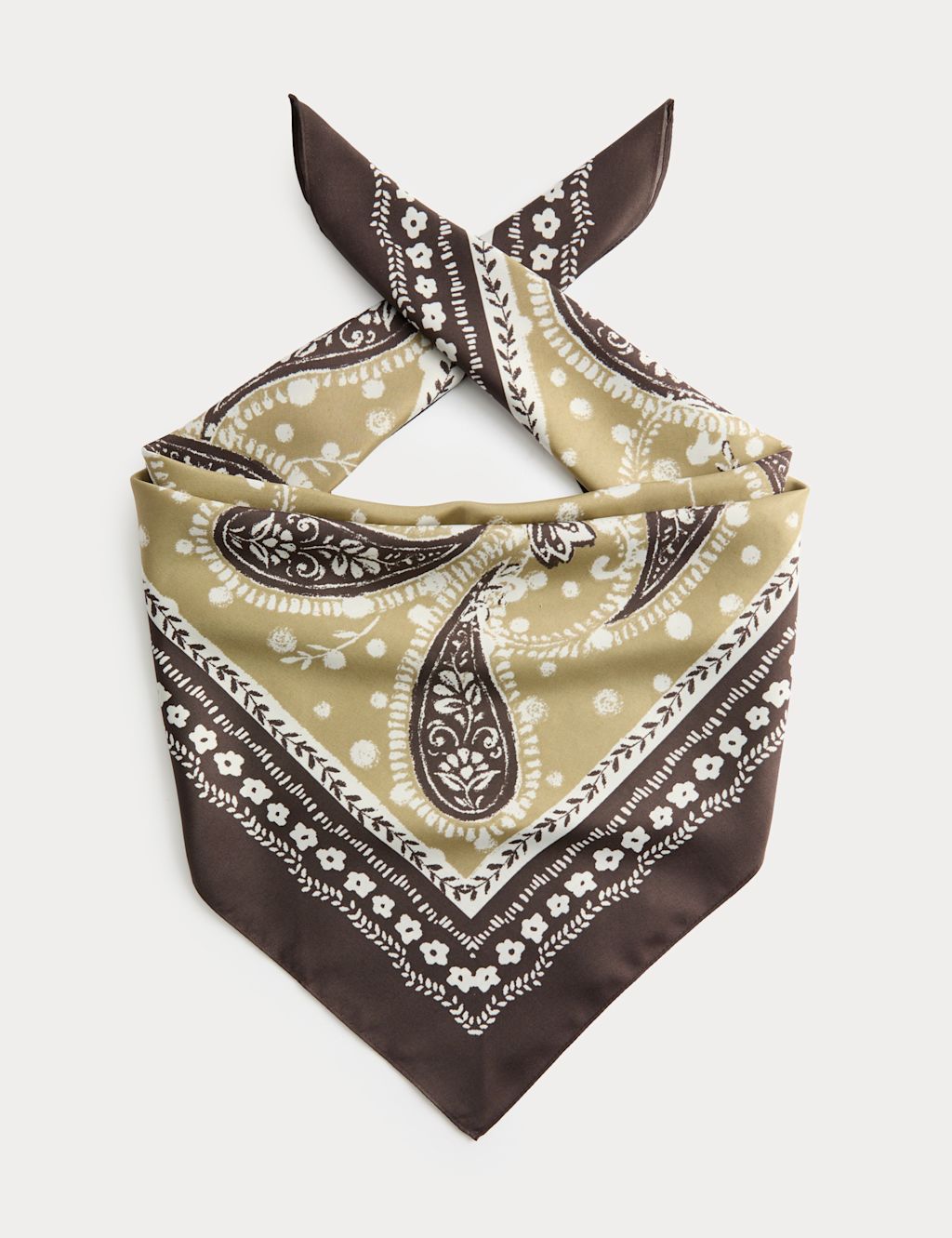M&S Satin Printed Neckerchief - Green Mix, Green Mix