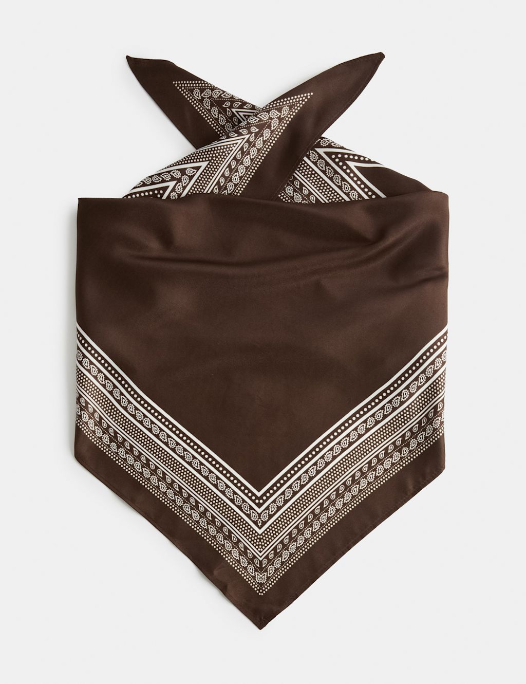 M&S Satin Triangle Printed Neckerchief - Brown Mix, Brown Mix
