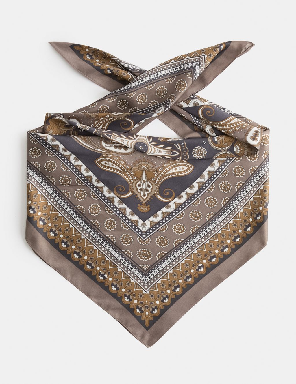 M&S Satin Printed Scarf - Brown Mix, Brown Mix