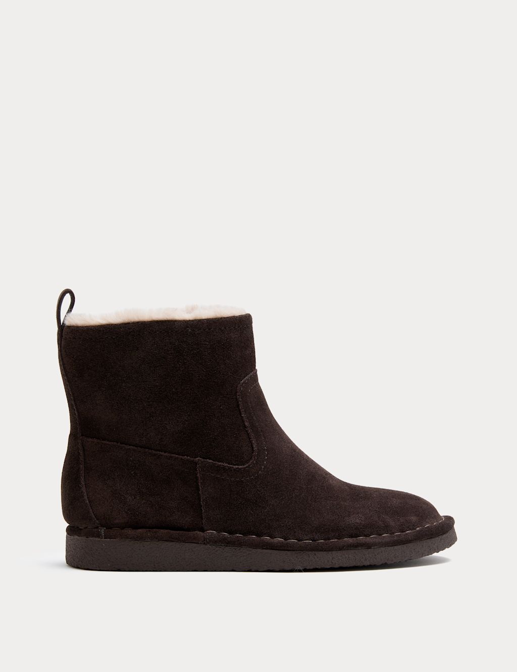 M&S Suede Faux Fur Lining Flat Ankle Boots - 4E - Chocolate, Chocolate