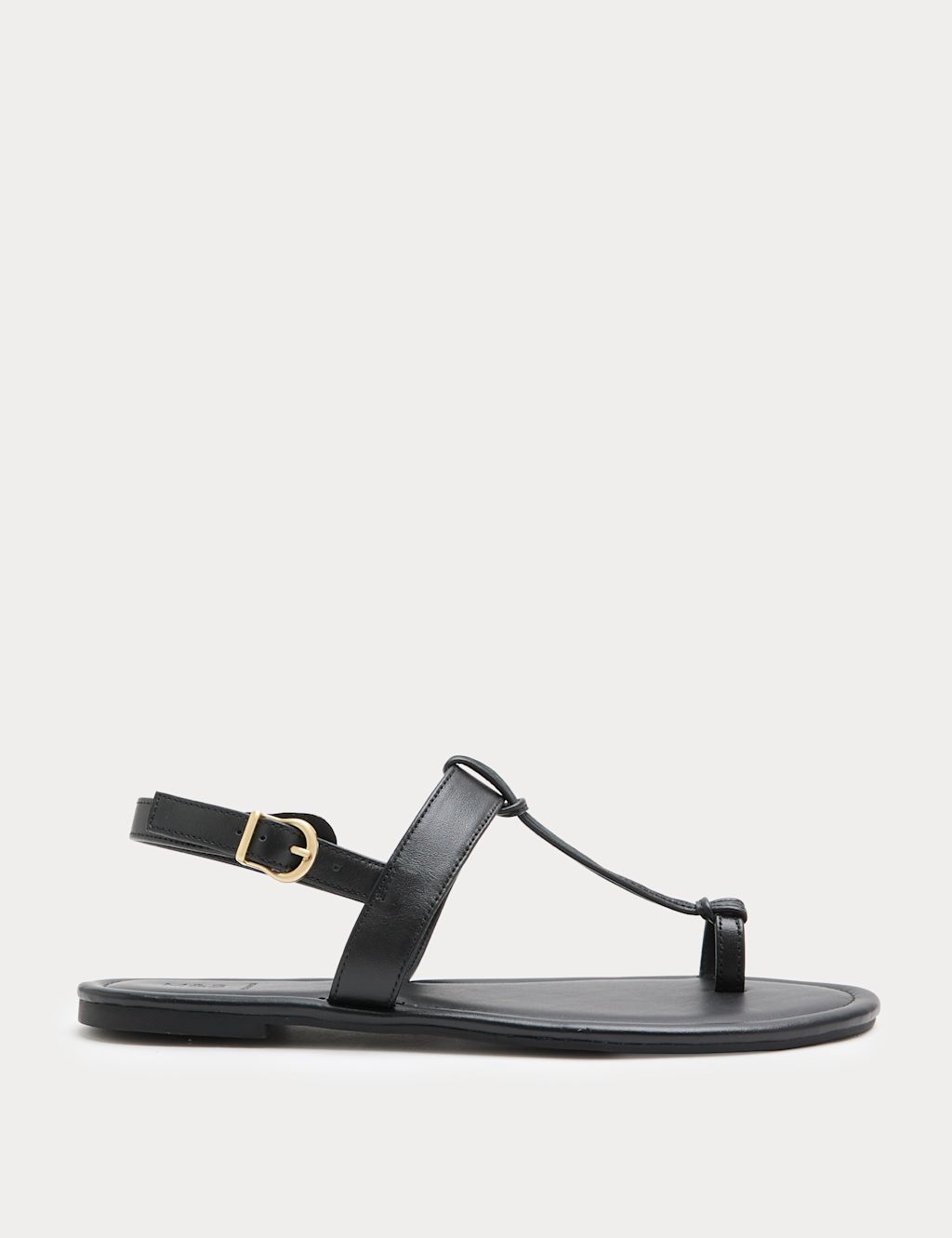M&S Leather Ankle Strap Flat Toe Loop Sandals - 3 - Black, Black