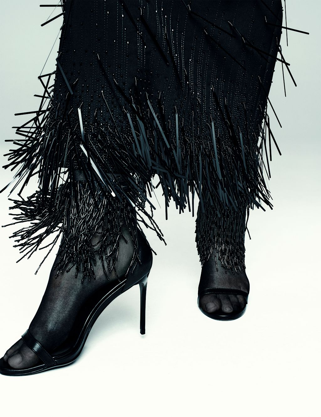 M&S x 16Arlington Leather Tassel Strappy Stiletto Heel Sandals - Black, Black