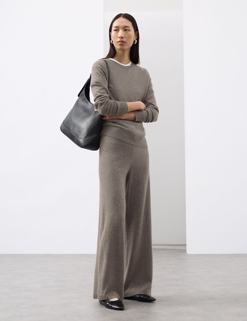 Autograph Pure Cashmere Wide Leg Trousers - Mole, Mole