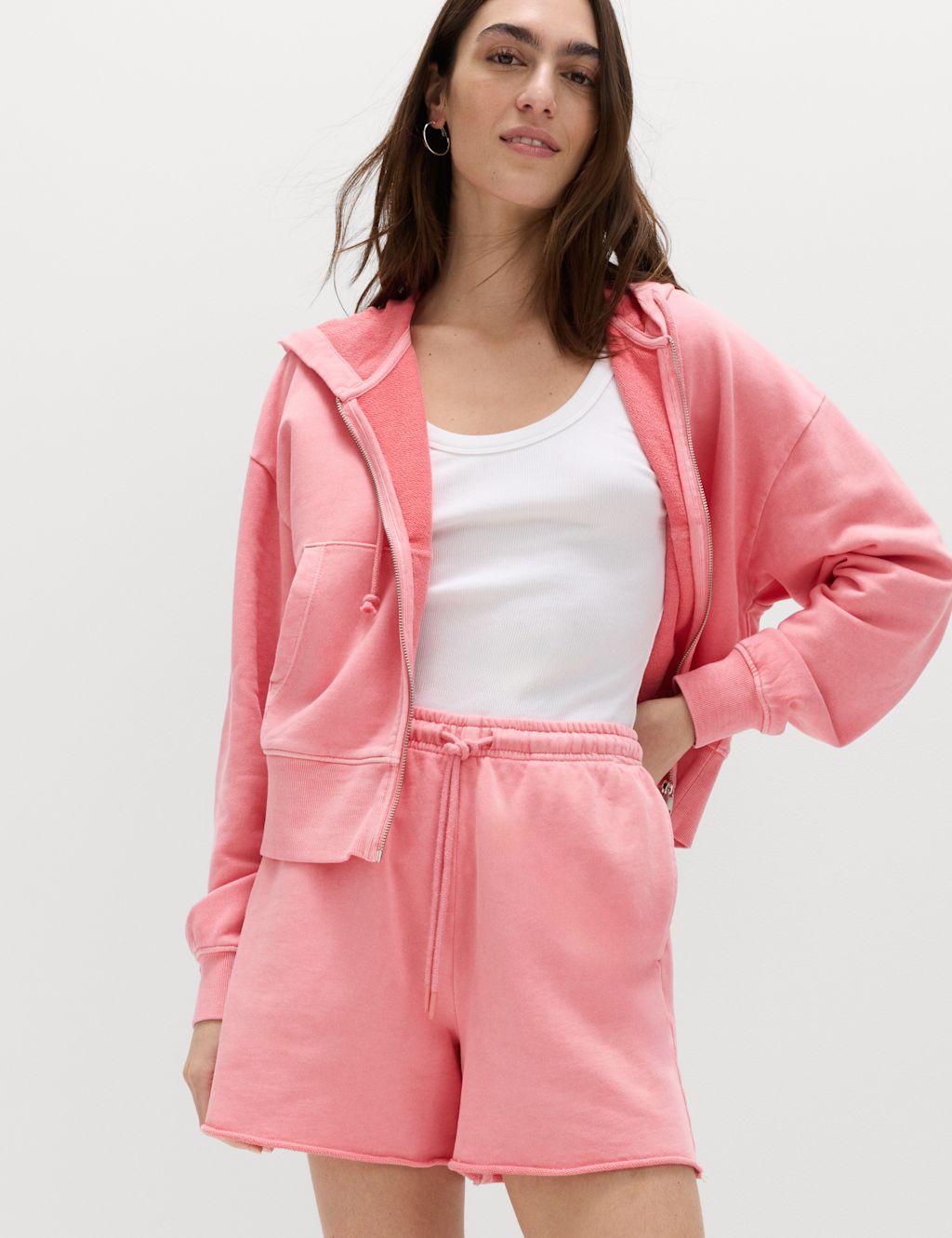 M&S Pure Cotton Garment Dye Zip Up Hoodie - Extra Large - Blossom, Blossom