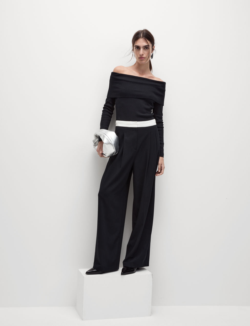 M&S Cotton Rich Off The Shoulder Top - 10 - Black, Black