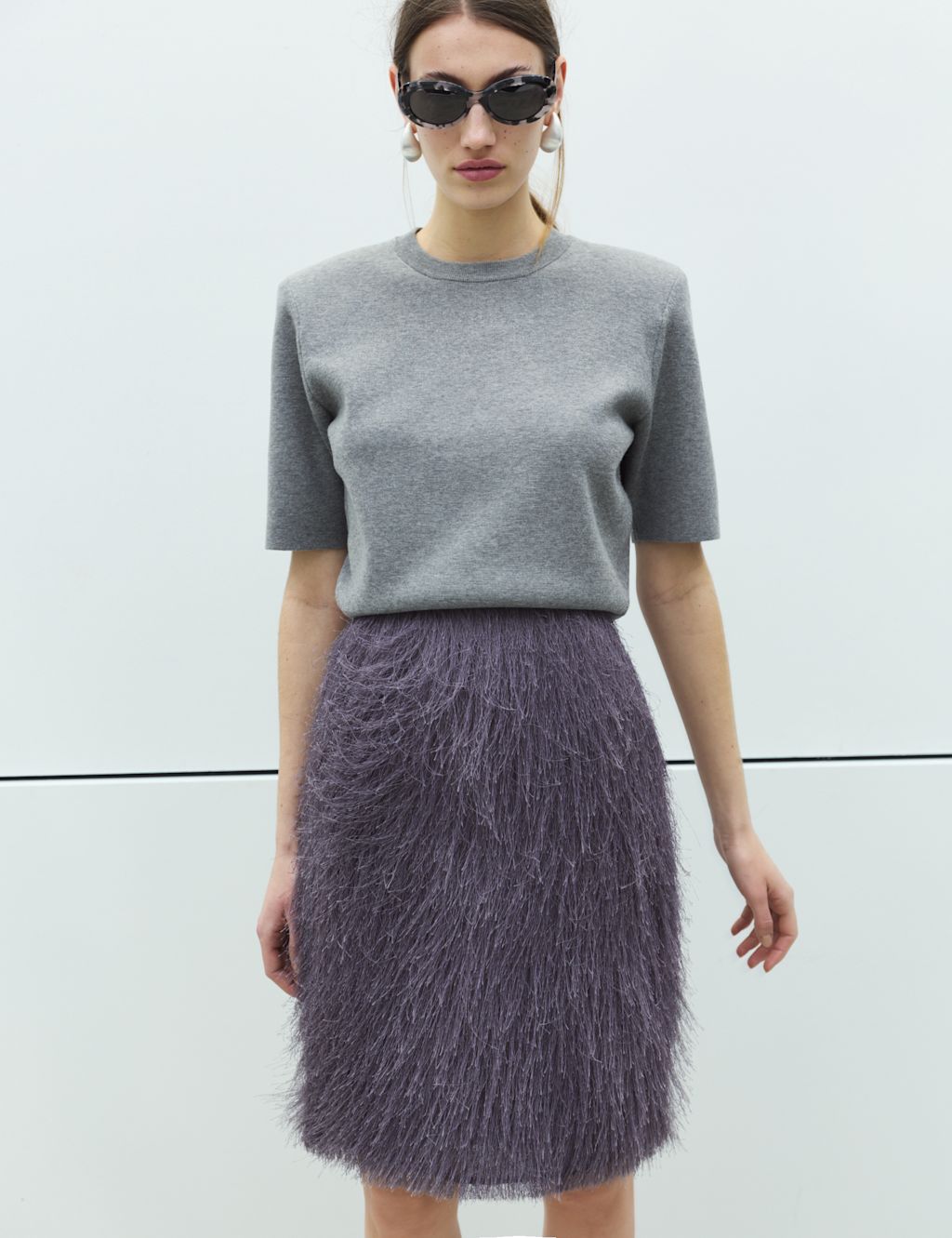 M&S Tassel Midi Pencil Skirt - 10 - Smoke, Smoke