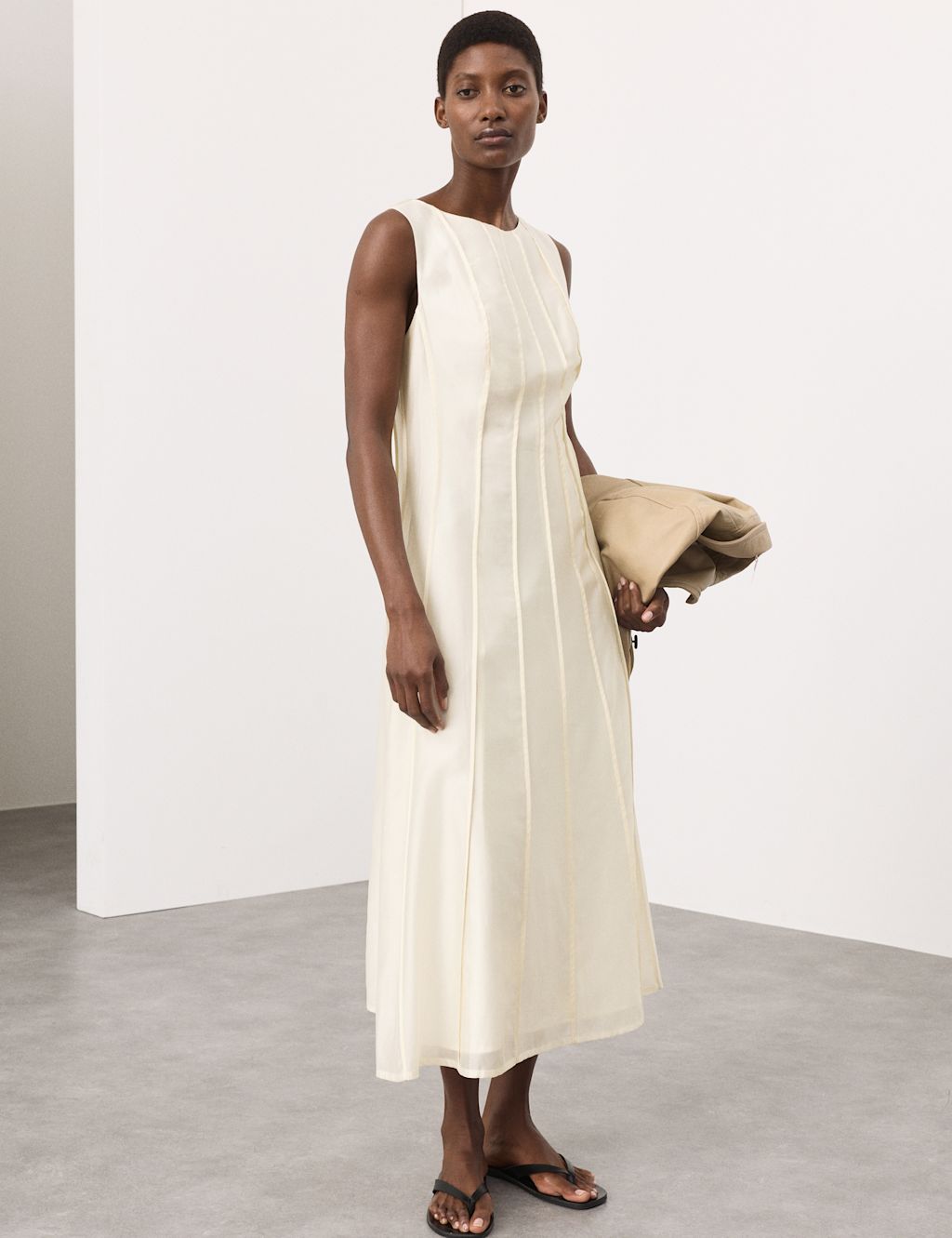 Autograph Lyocell Rich Seam Detail Midaxi Dress - 10 - Cream, Cream