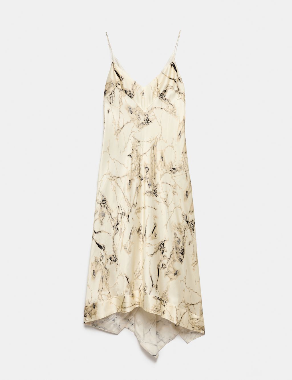 Autograph Cupro Rich Printed Asymmetric Maxi Slip Dress - 10 - Cream Mix, Cream Mix