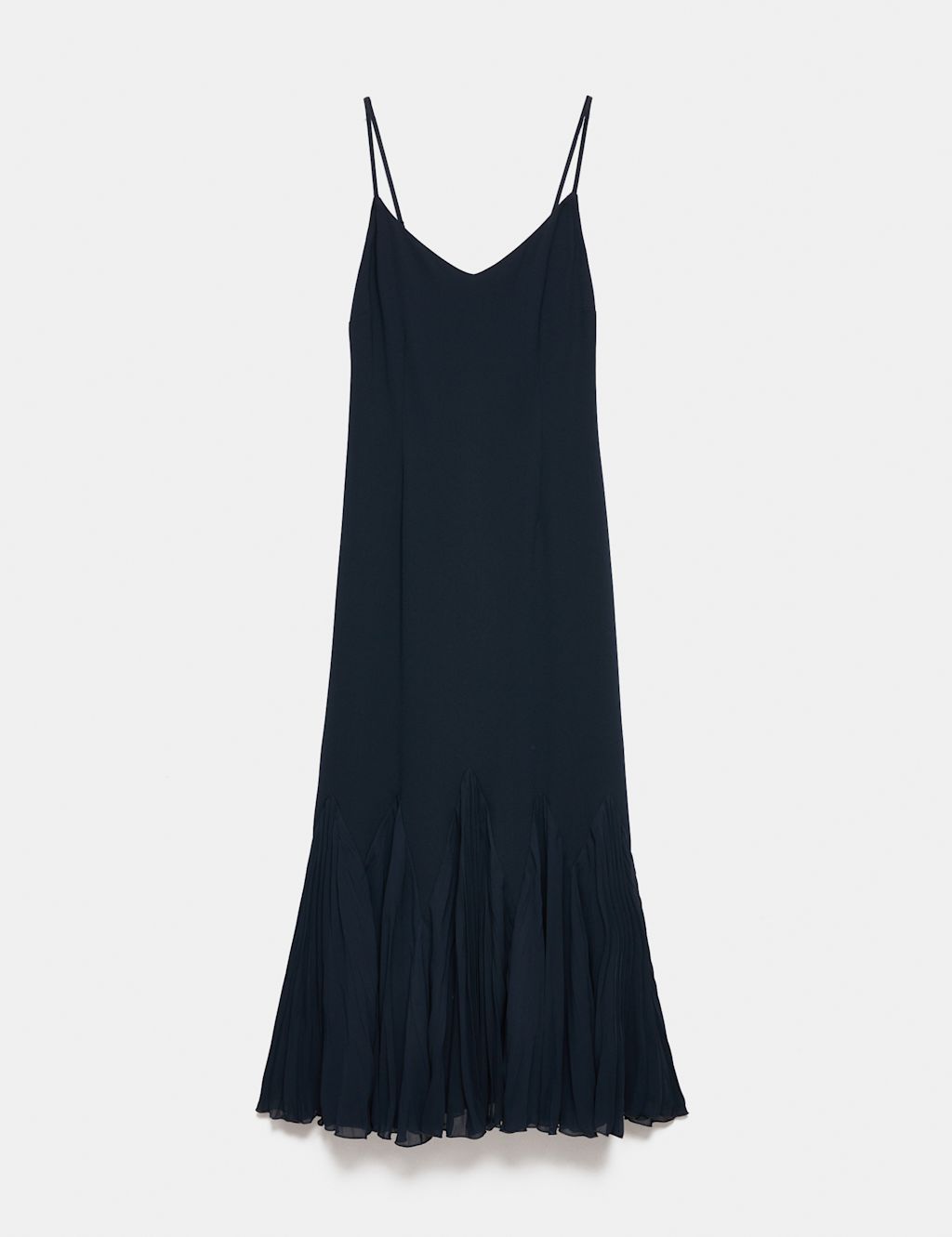 Autograph V-Neck Pleat Detail Maxi Slip Dress - 10 - Dark Navy, Dark Navy