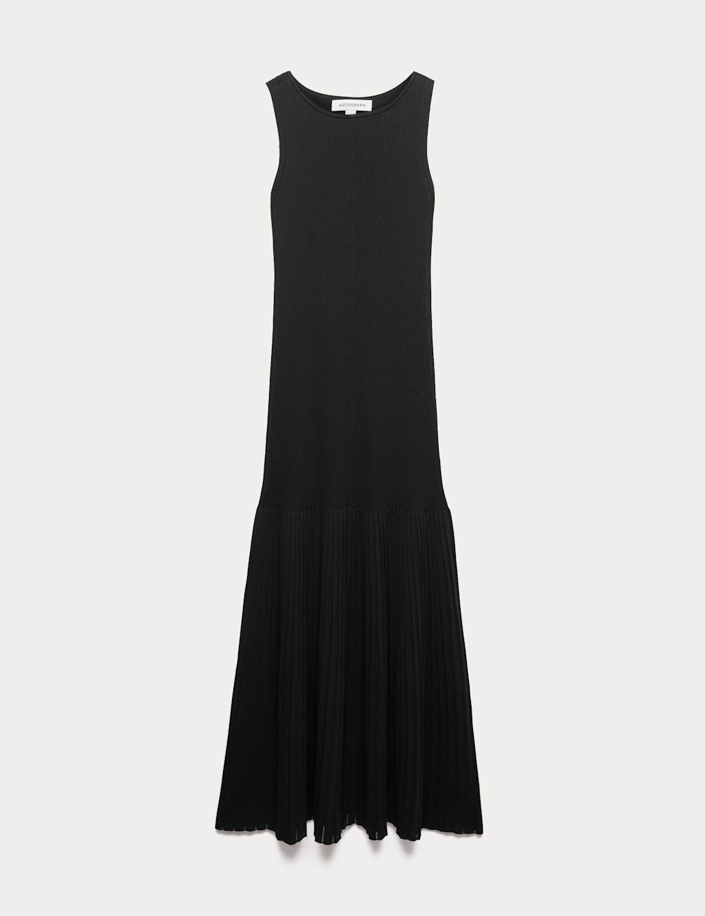 Autograph Knitted Ribbed Pleated Maxi Dress - Extra Large - Black, Black