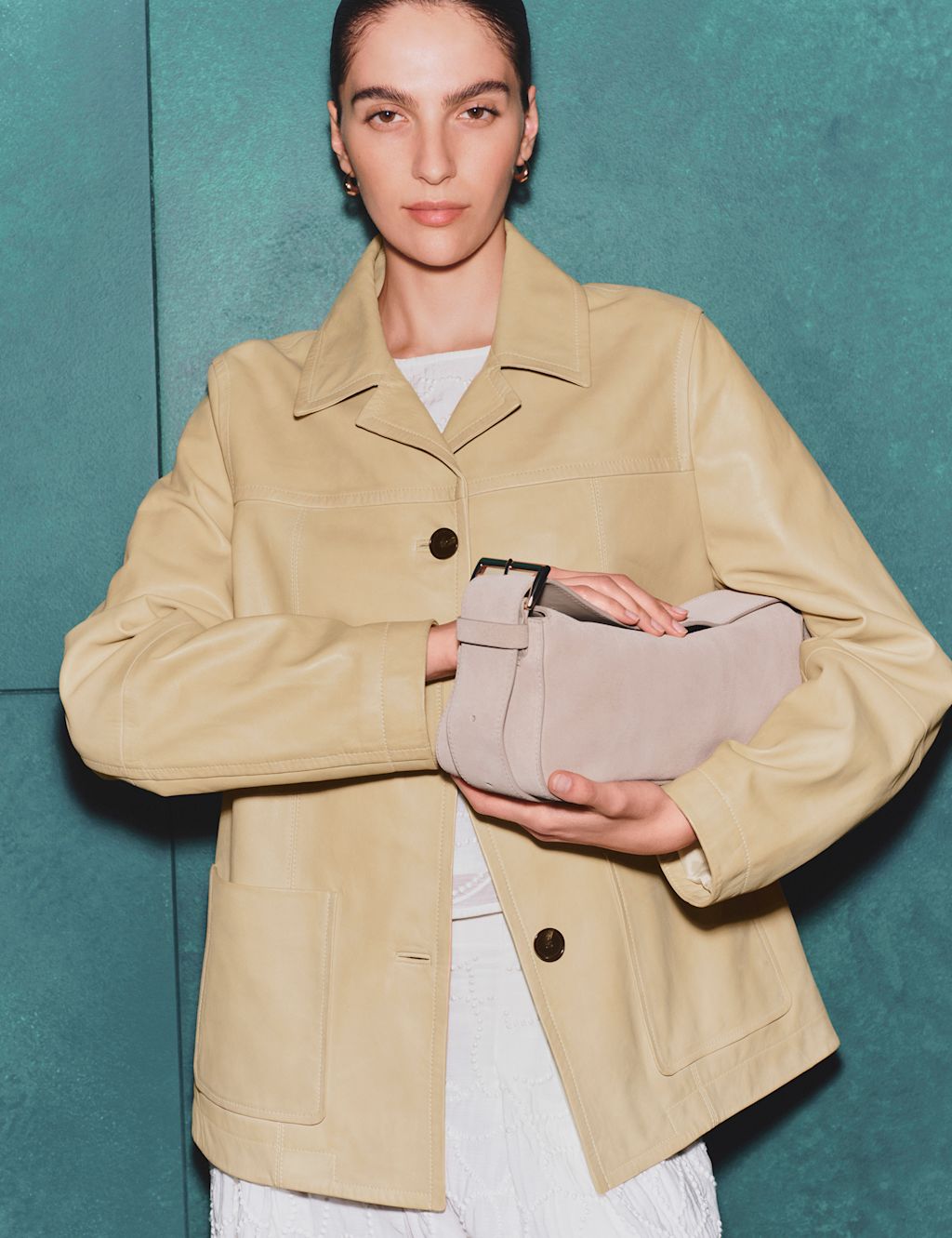 Autograph Leather Revere Collar Jacket - Extra Large - Sand, Sand