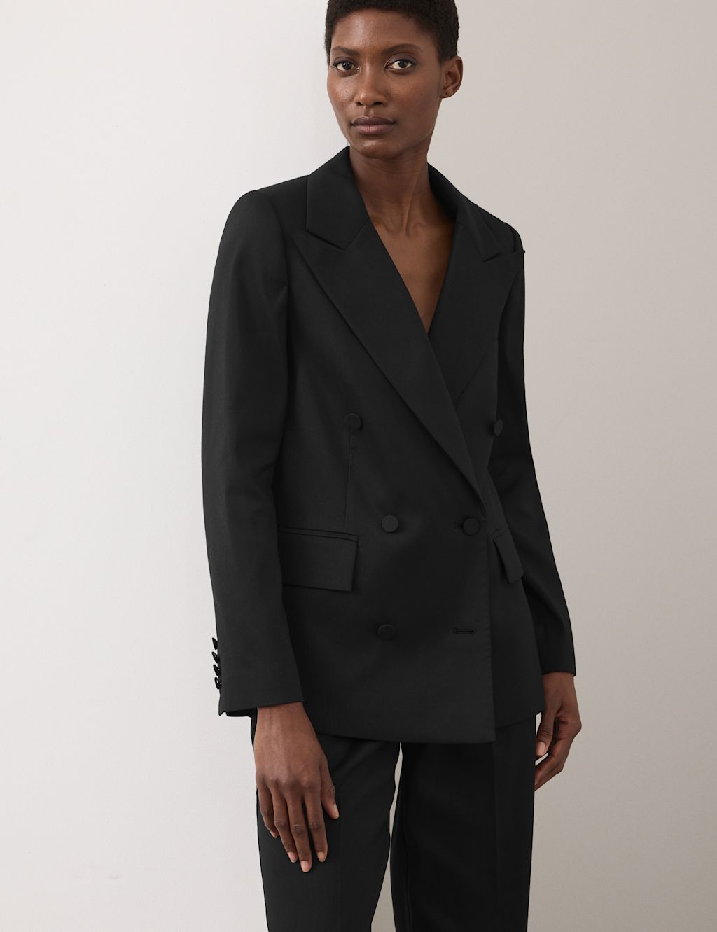 Autograph Lyocell Rich Tailored Double Breasted Blazer - 12 - Black, Black