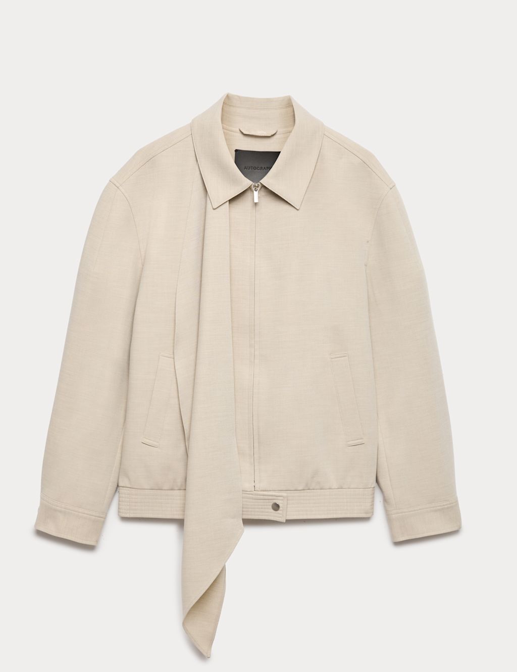 Autograph Wool Blend Tailored Scarf Bomber Jacket - Medium - Stone, Stone