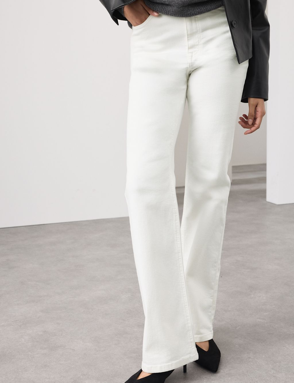 Autograph Lyocell Blend High Waisted Flared Jeans - 12 - Ivory, Ivory