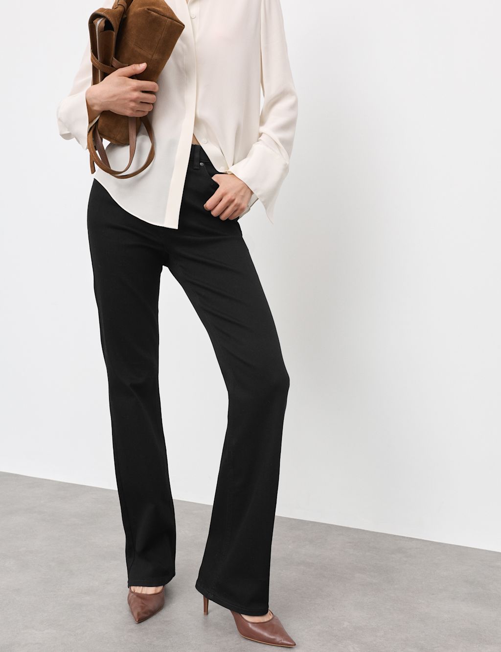 Autograph Lyocell Blend High Waisted Flared Jeans - 12 - Black, Black