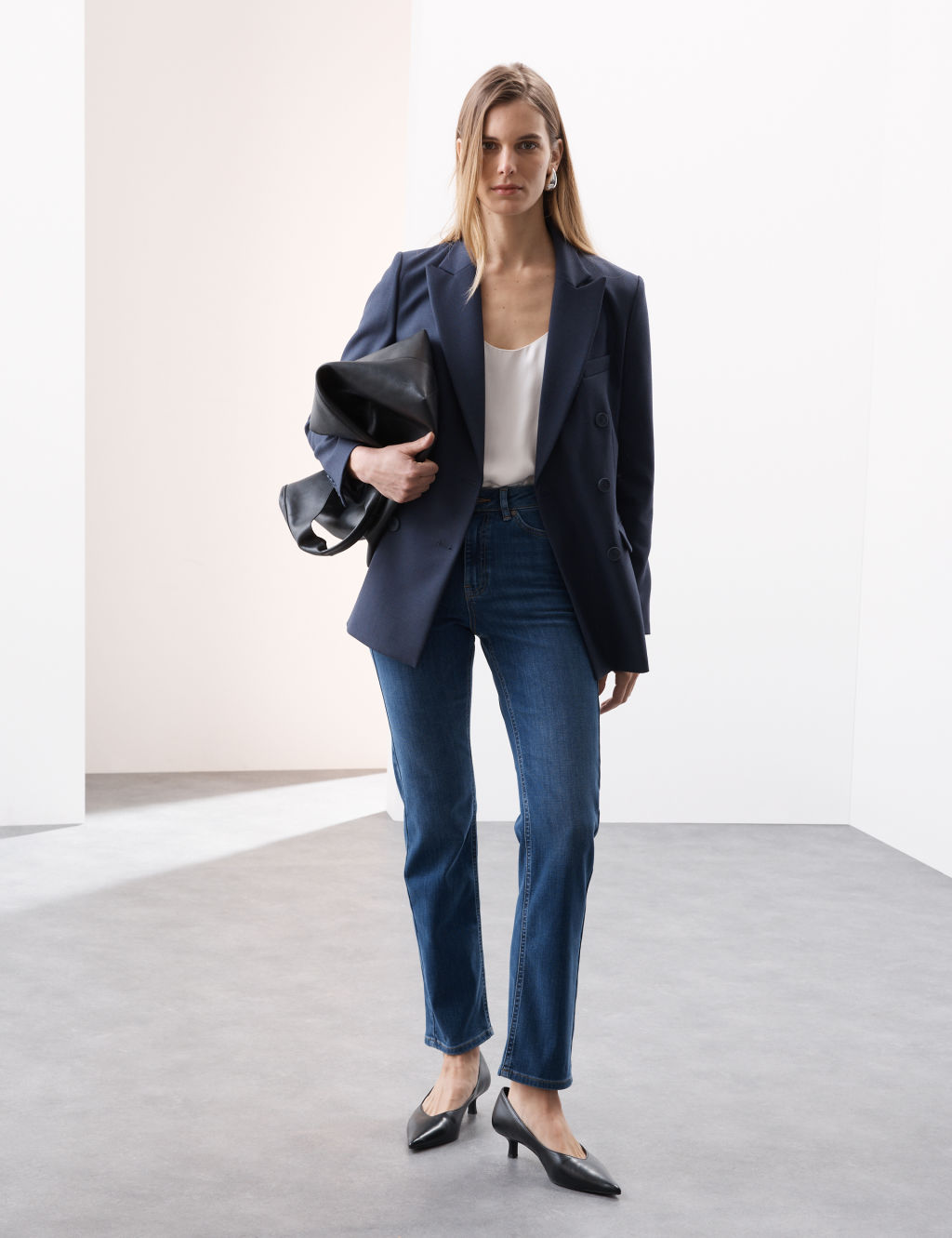 Autograph High Waisted Straight Leg Jeans - 10LNG - Dark Blue, Dark Blue