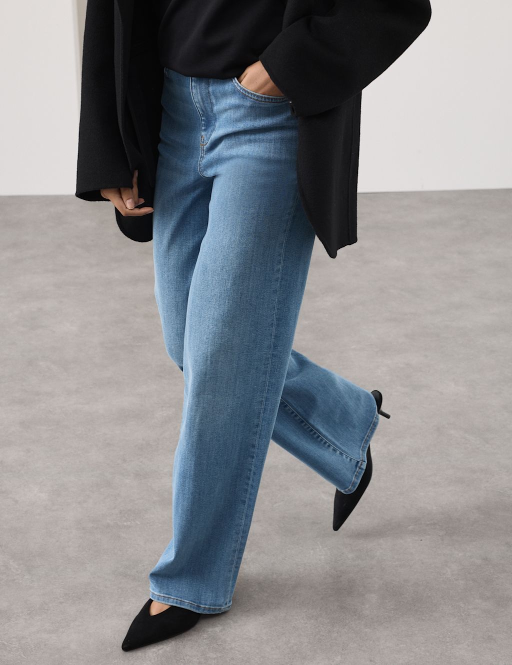 Autograph High Waisted Wide Leg Jeans - 12 - Light Indigo, Light Indigo
