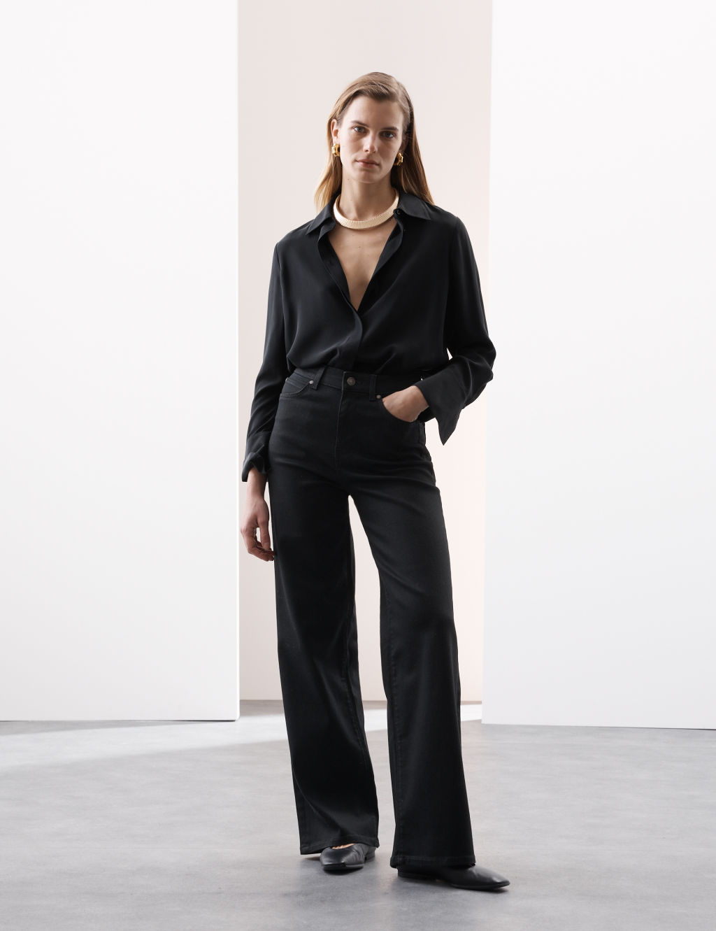 Autograph High Waisted Wide Leg Jeans - 10LNG - Black, Black