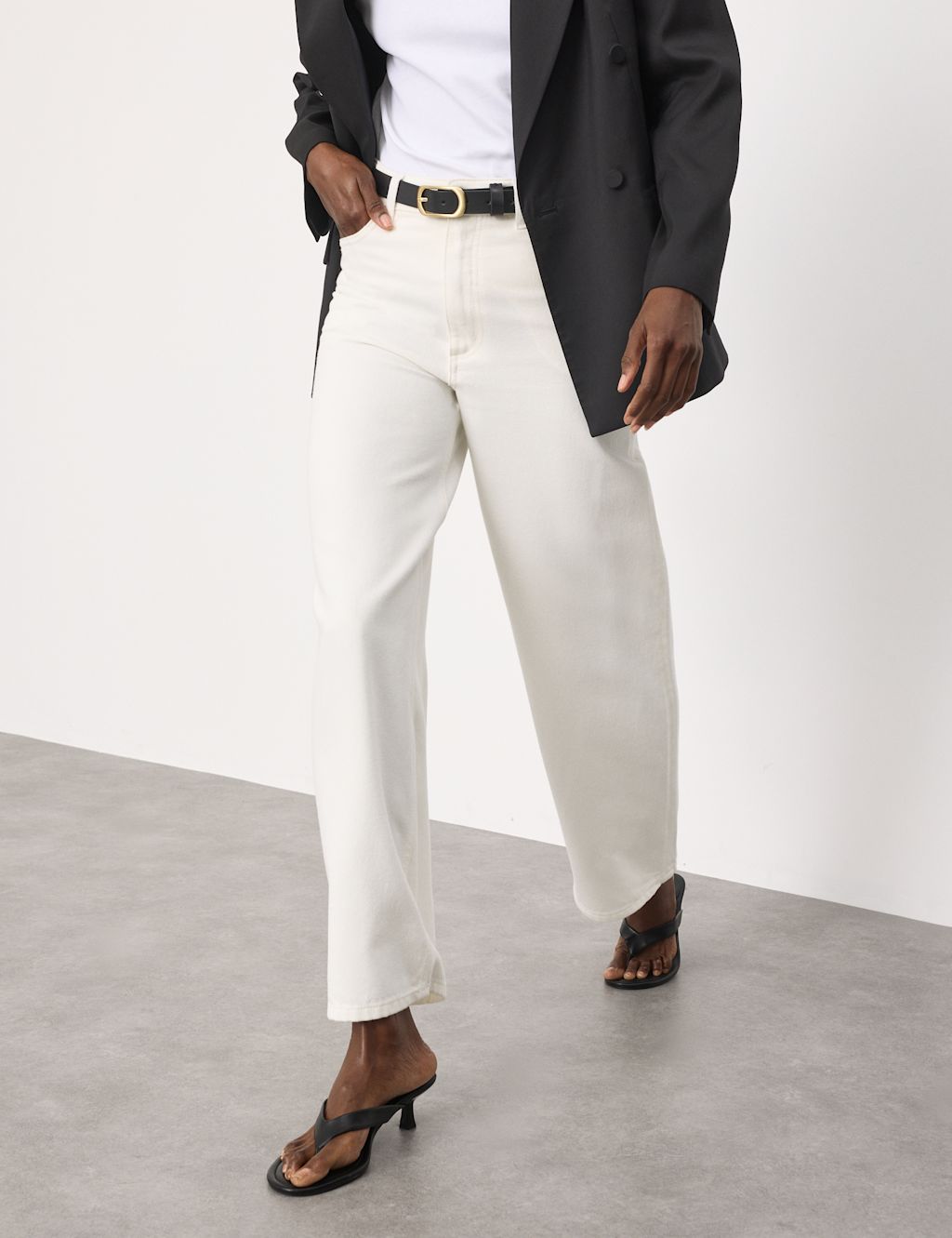 Autograph High Waisted Wide Leg Jeans - 14 - Ecru, Ecru