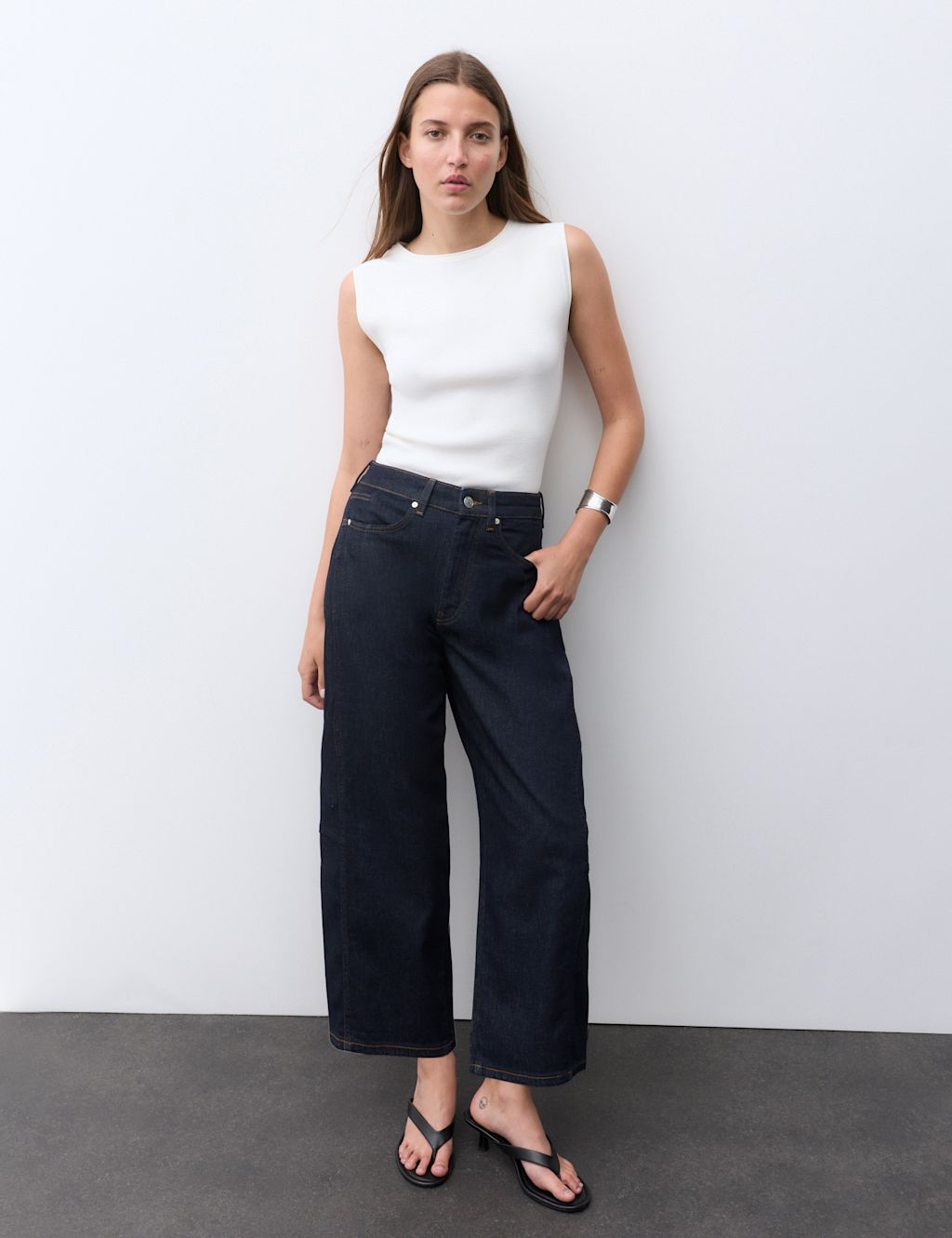Autograph High Waisted Barrel Leg Ankle Grazer Jeans - 10 - Dark Indigo, Dark Indigo
