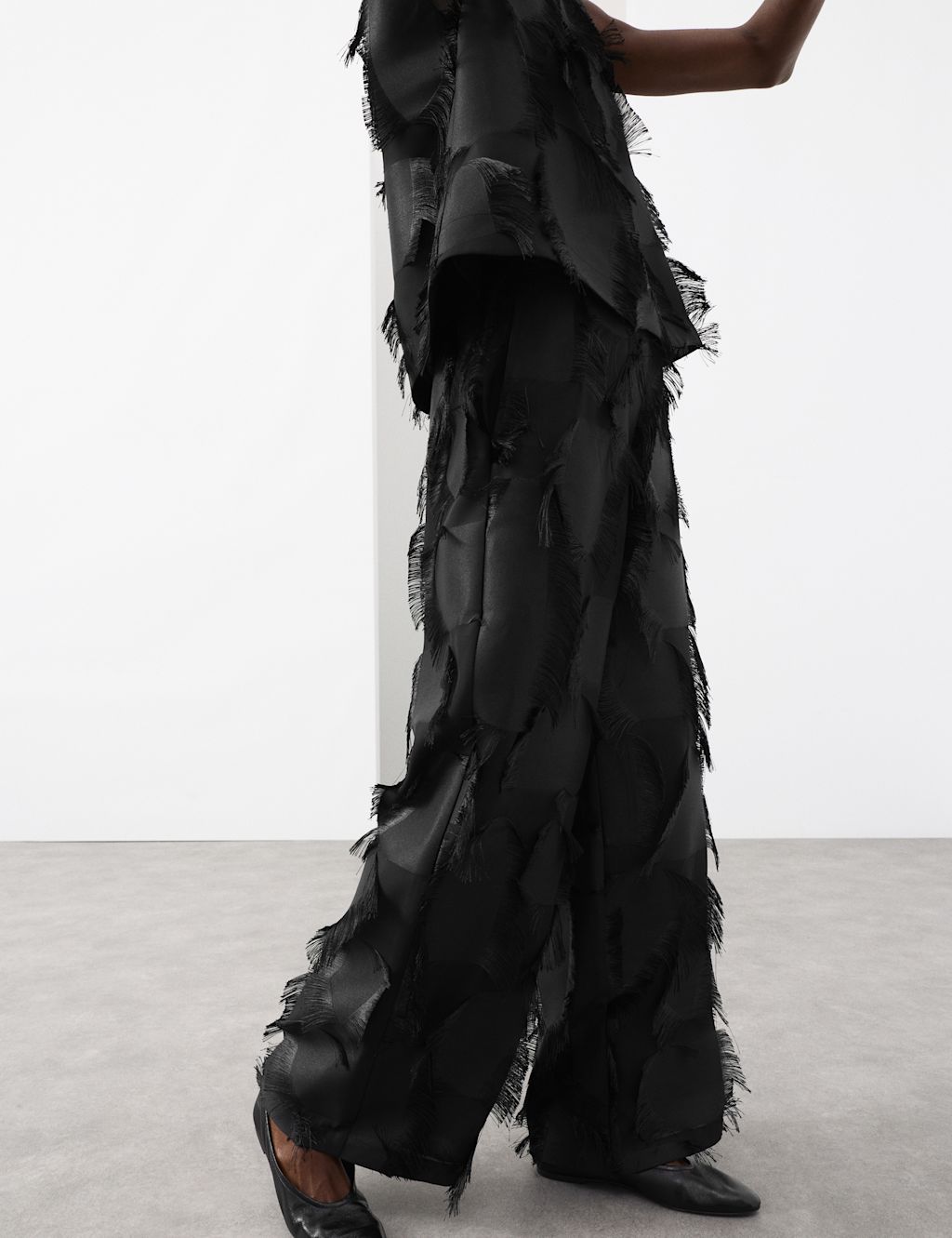 Autograph Fringe Wide Leg Trousers - 10 - Black, Black