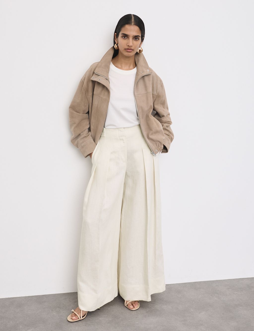 Autograph Linen Blend Pleat Front Wide Leg Trousers - 10 - Ivory, Ivory