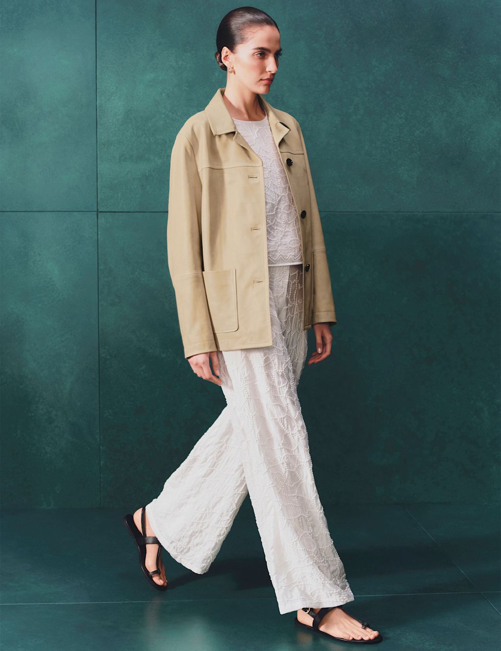 Autograph Embroidered Knot Wide Leg Trousers - 10 - Soft White, Soft White