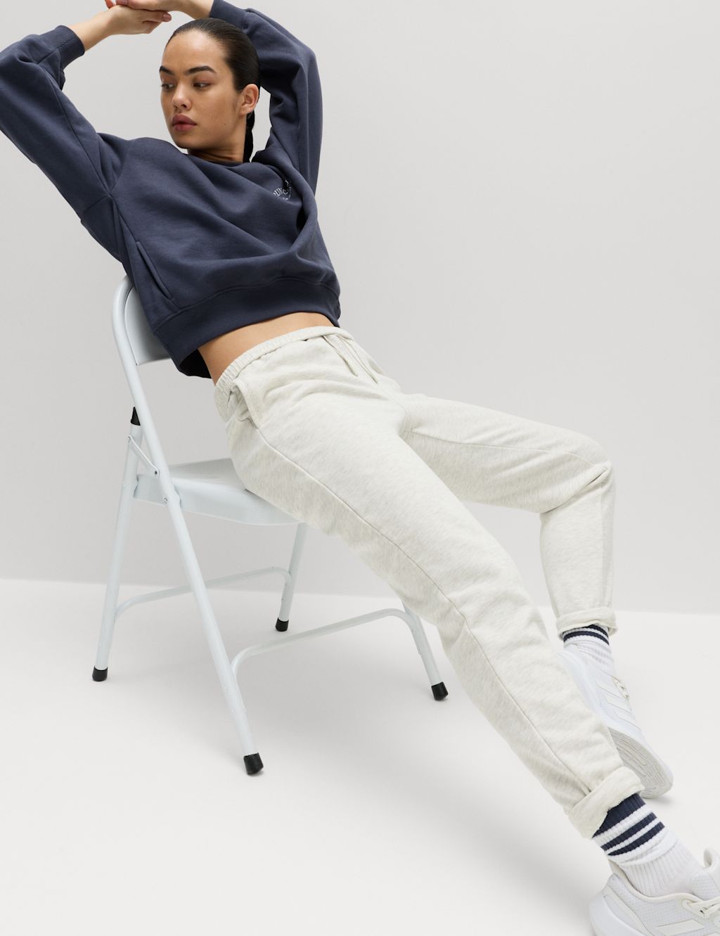 Goodmove Cotton Rich Cuffed High Waisted Tapered Joggers - 10 - Grey Marl, Grey Marl