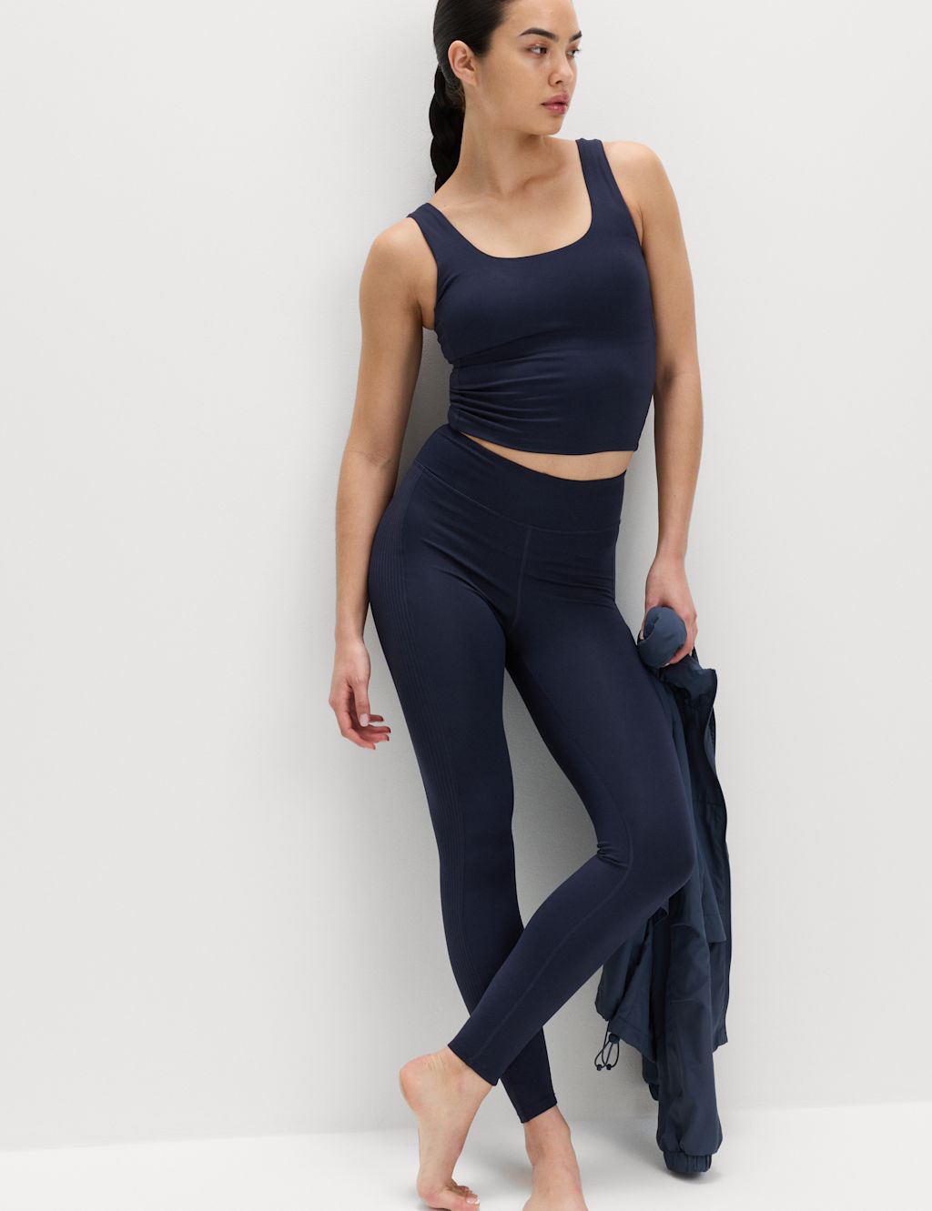 Goodmove Go Balance Rib Panel High Waist Leggings - 10 - Dark Navy, Dark Navy