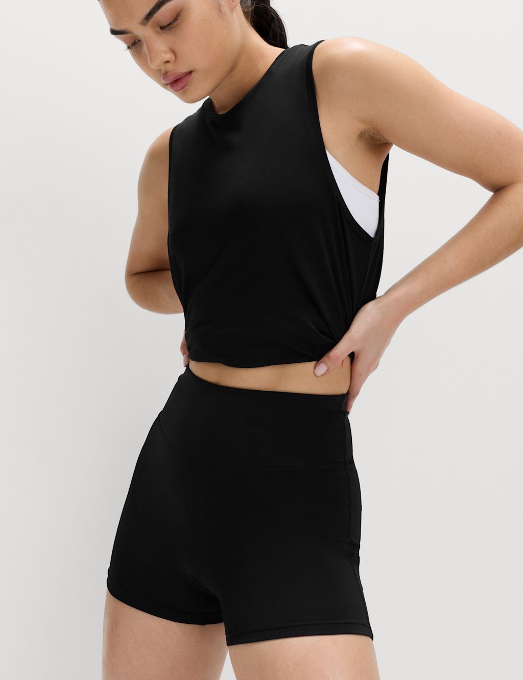 Goodmove Essential High Waisted Fitted Shortie - 10 - Black, Black