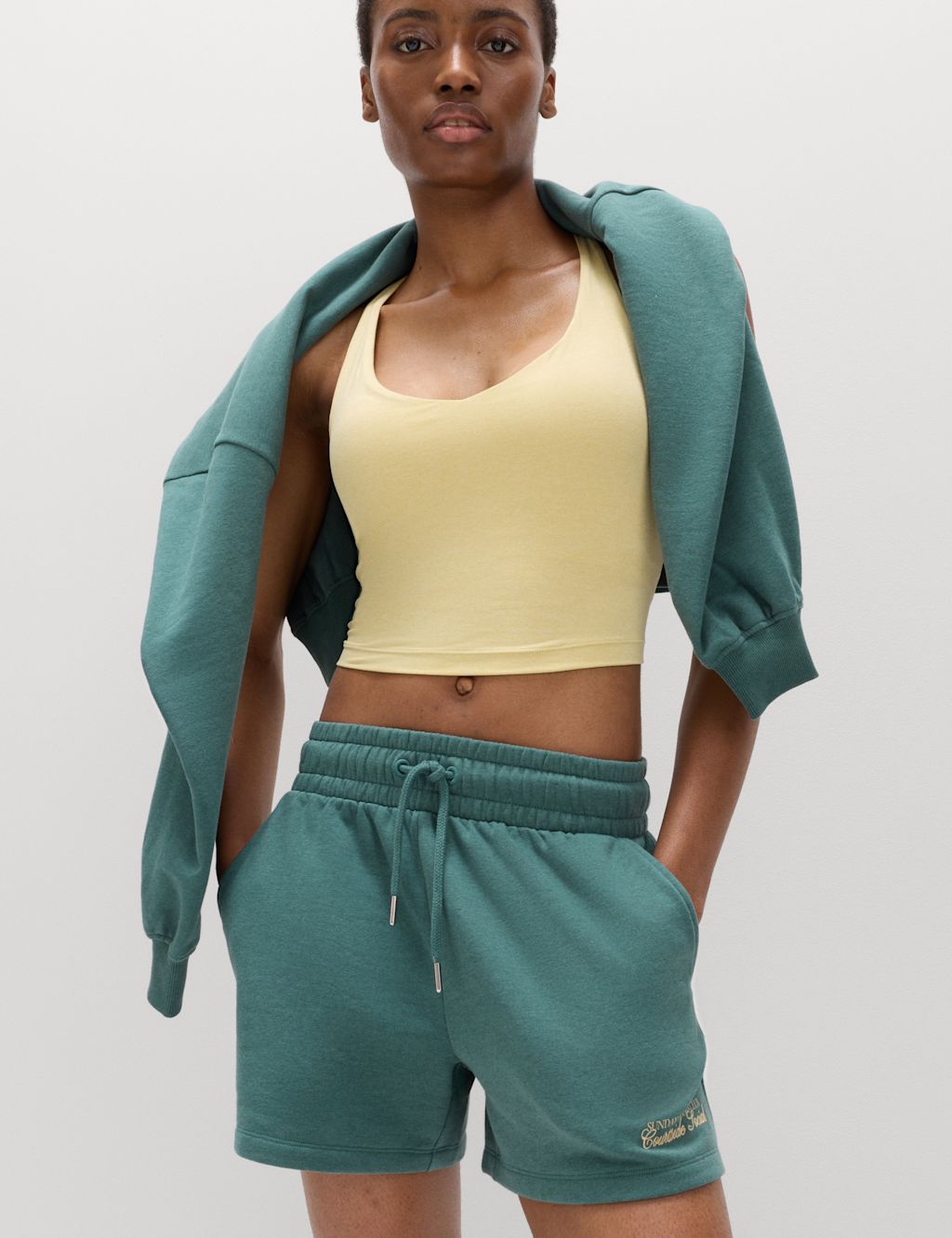 Goodmove Cotton Rich Embroidered Shorts - 10 - Smokey Green, Smokey Green