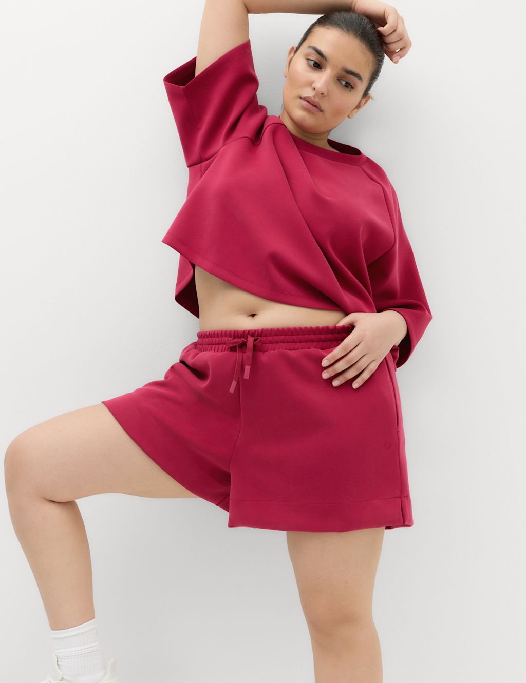Goodmove Sand Wash High Waisted Relaxed Shorts - 6 - Raspberry, Raspberry