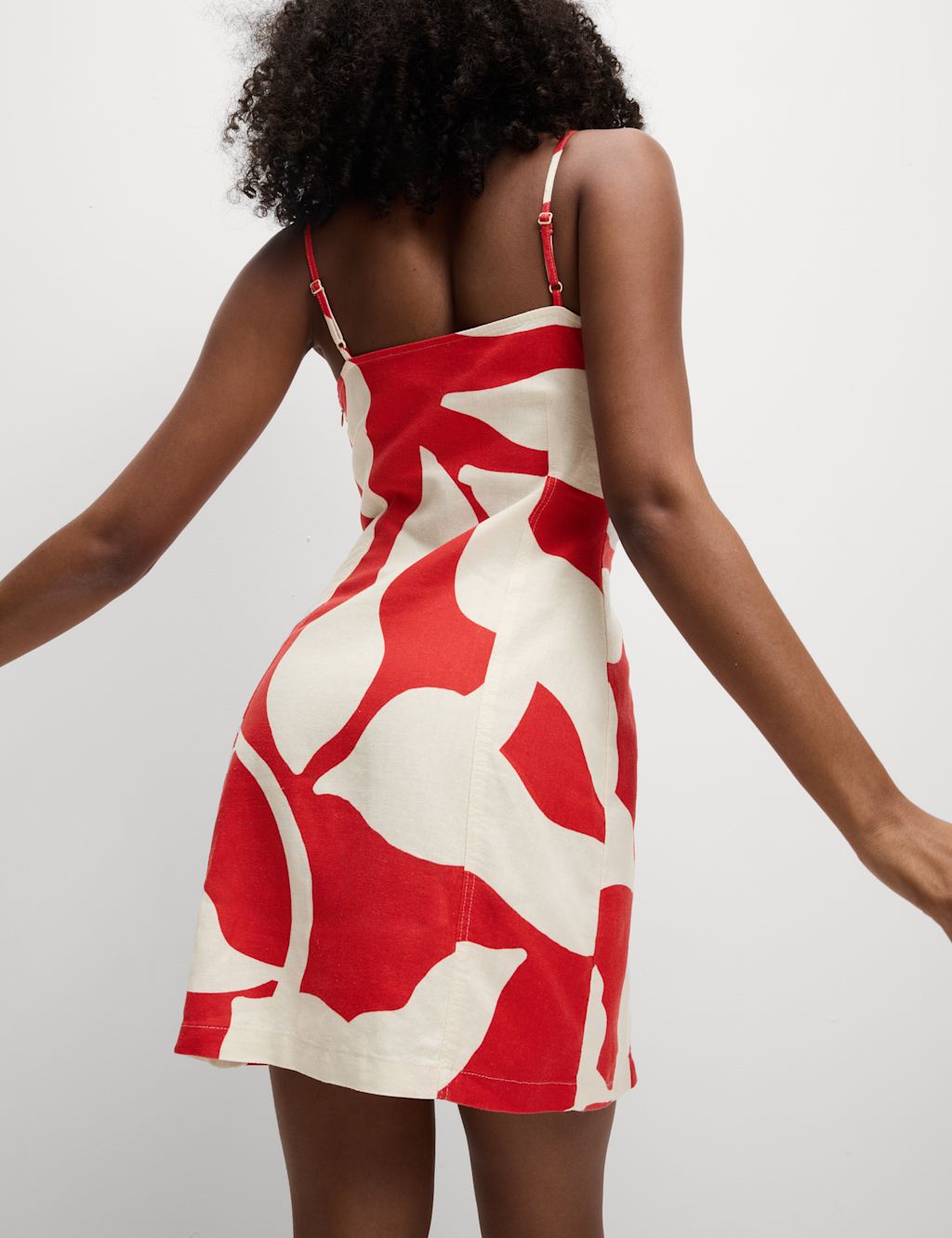 M&S Linen Rich Printed Square Neck Strappy Mini Shift Dress - 20REG - Tomato, Tomato