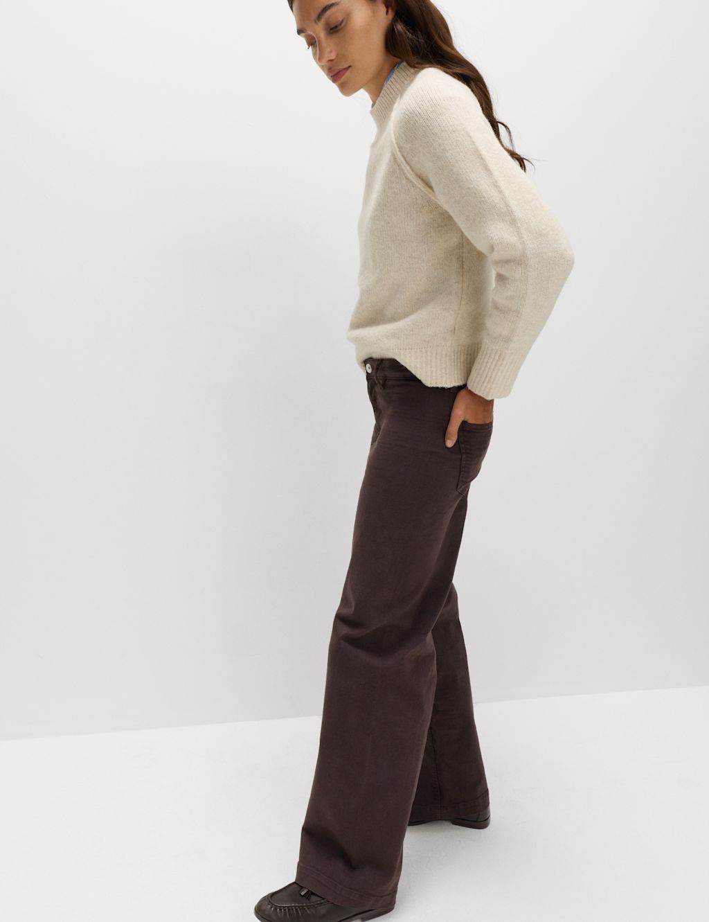 M&S High Waisted Wide Leg Ankle Grazer Jeans - 20XSH - Bitter Chocolate, Bitter Chocolate