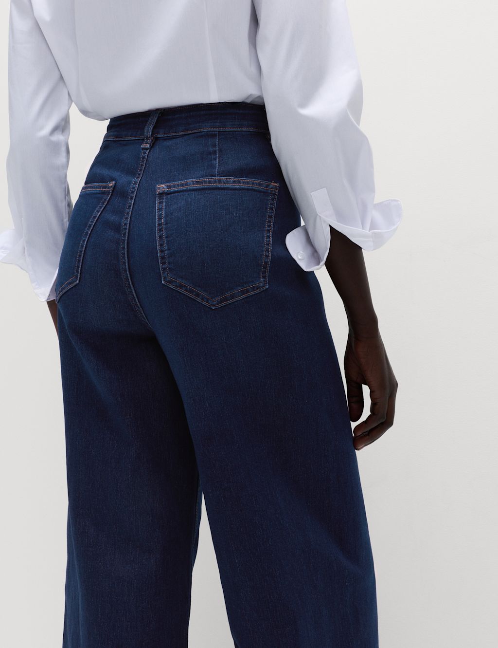 M&S High Waisted Wide Leg Ankle Grazer Jeans - 10REG - Indigo, Indigo