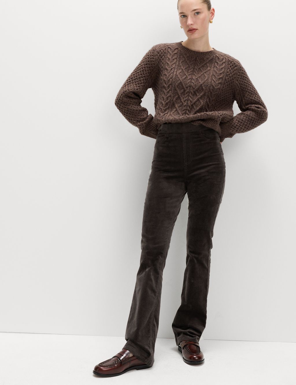 M&S Cord High Waisted Flared Jeggings - 10LNG - Thunder, Thunder