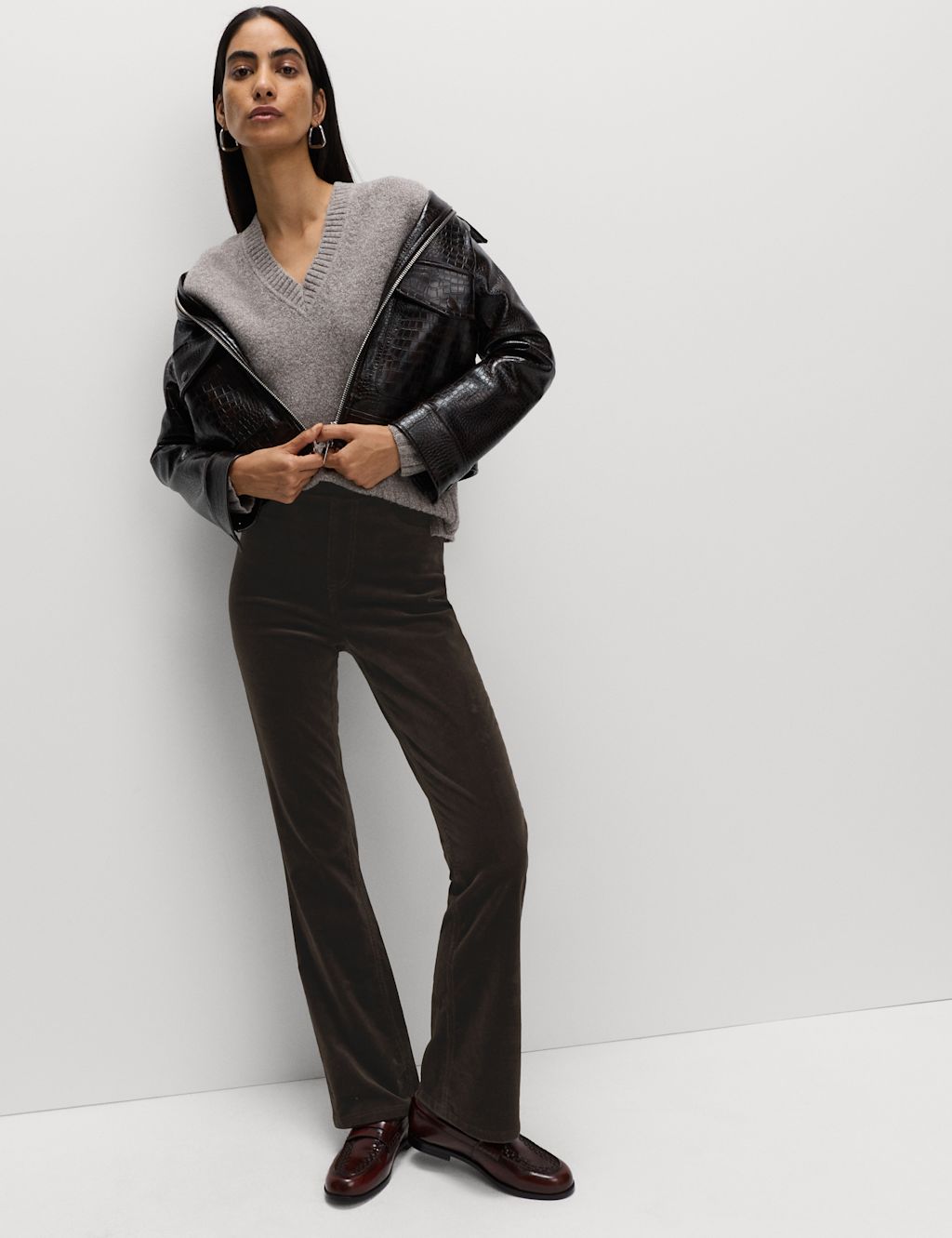 M&S Cord High Waisted Flared Jeggings - 10LNG - Bitter Chocolate, Bitter Chocolate