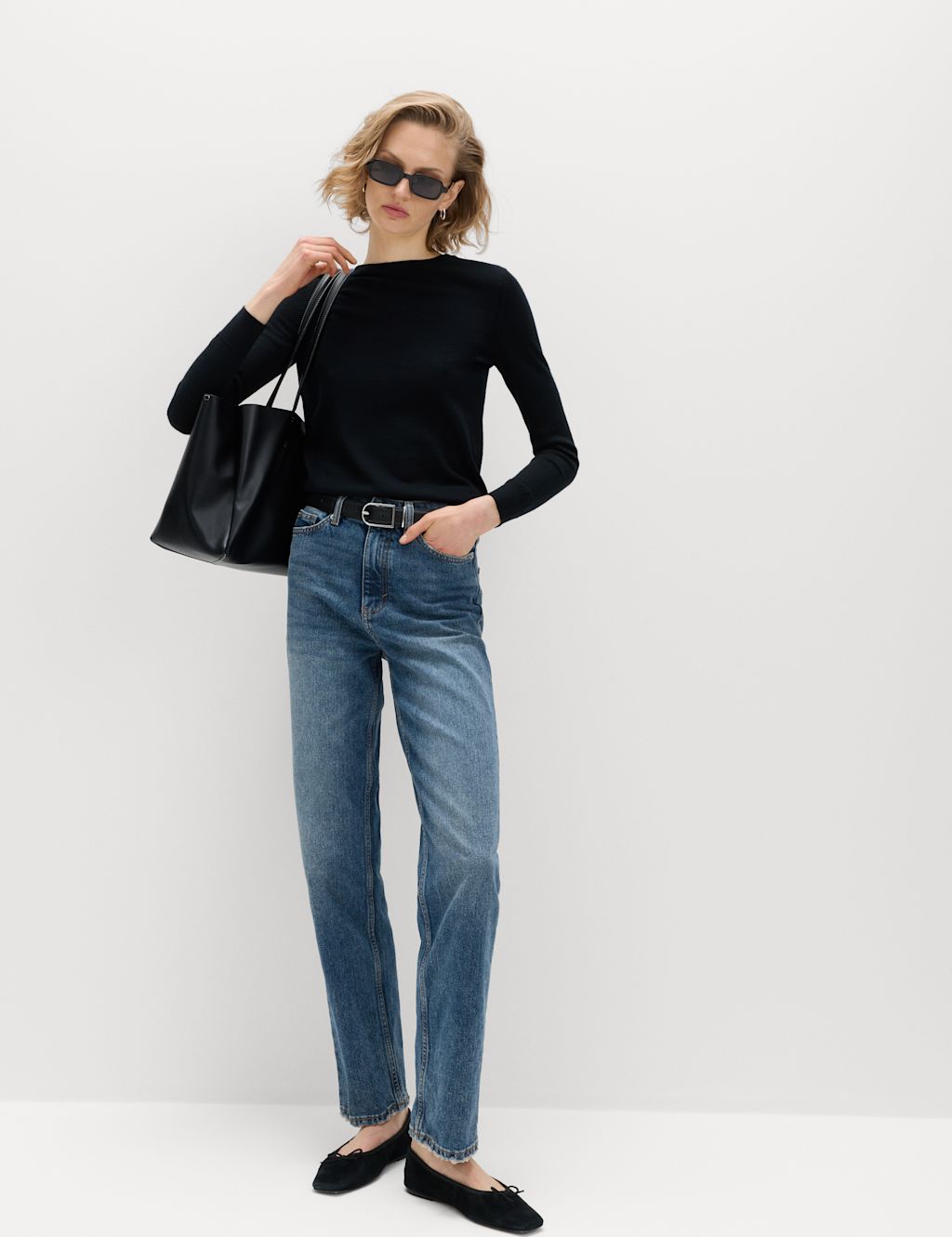 M&S High Waisted Straight Leg Jeans - 10 - Medium Indigo, Medium Indigo