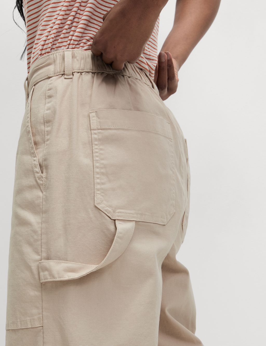 M&S Cotton Rich Carpenter Straight Leg Trousers - 14LNG - Light Beige, Light Beige