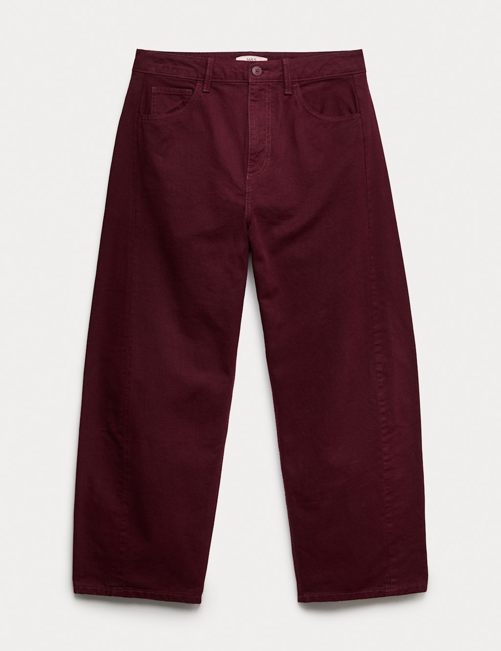 M&S Pure Cotton Horseshoe Fit Trousers - 22SHT - Dark Claret, Dark Claret