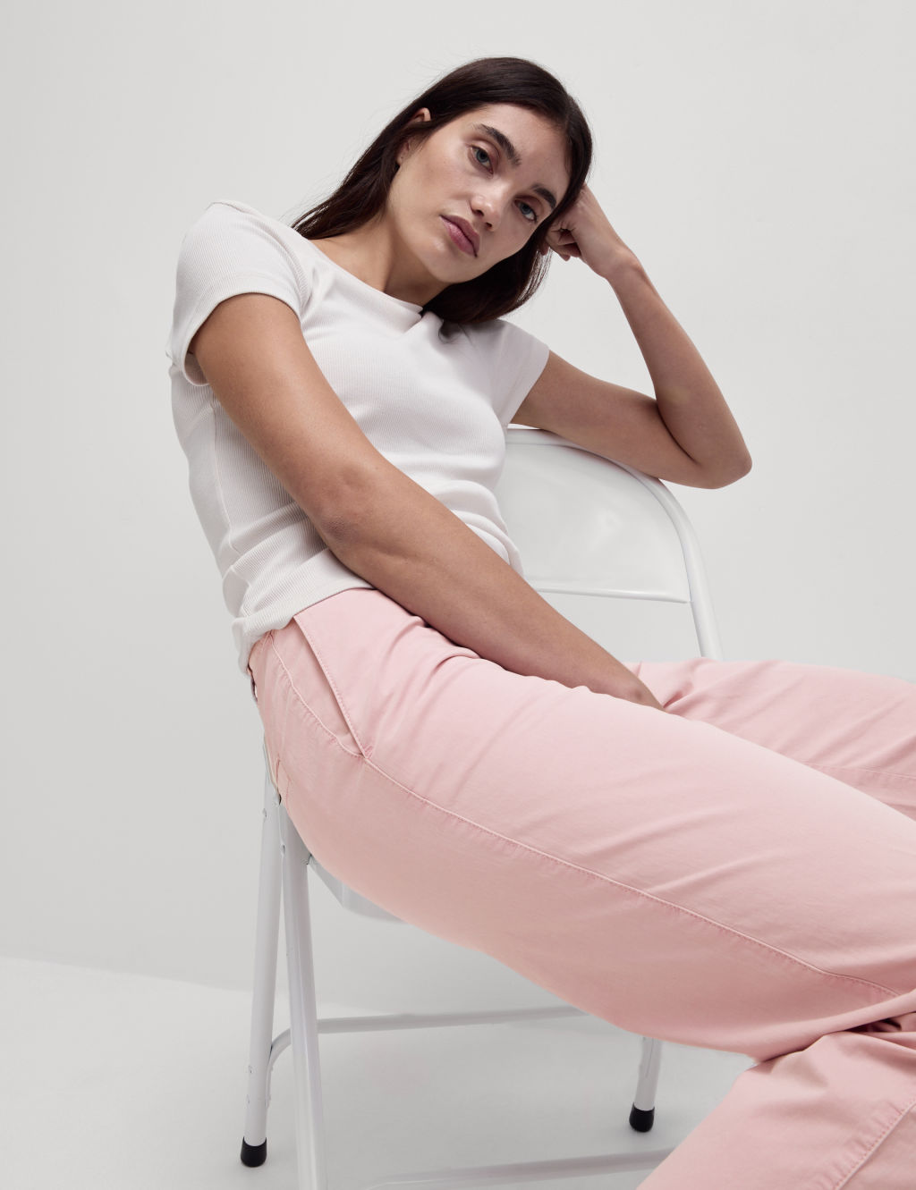 M&S Cotton Rich Straight Leg Ankle Grazer Chinos - 10REG - Pink Shell, Pink Shell