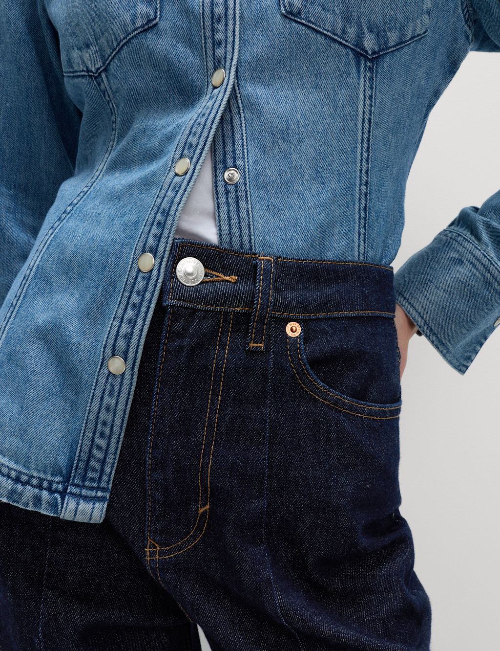 M&S Premium Dart Detail Barrel Jeans - 10REG - Indigo Mix, Indigo Mix