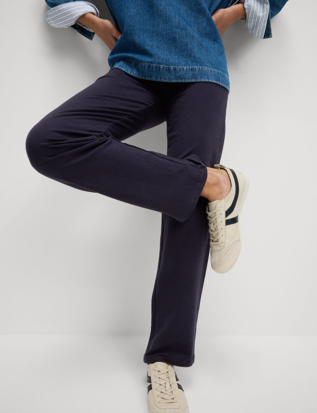 M&S Cotton Rich Straight Leg Joggers - 10 - Navy, Navy