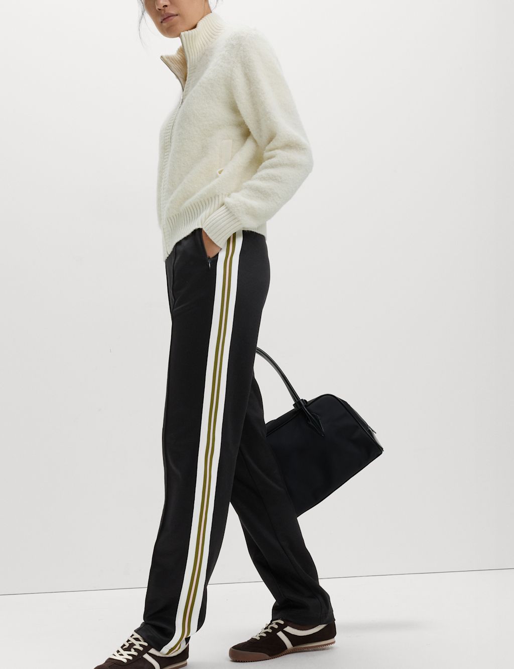 M&S Cotton Rich Retro Side Stripe Joggers - 10 - Black, Black