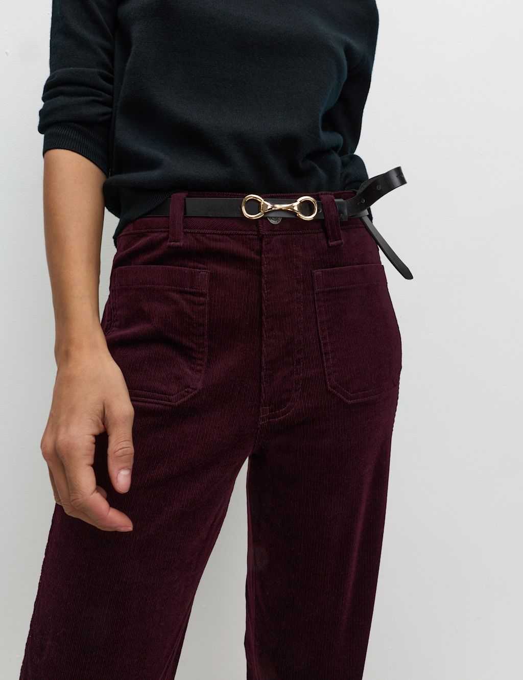 M&S Cotton Rich Cord Flared Slim Fit Trousers - 22SHT - Dark Claret, Dark Claret