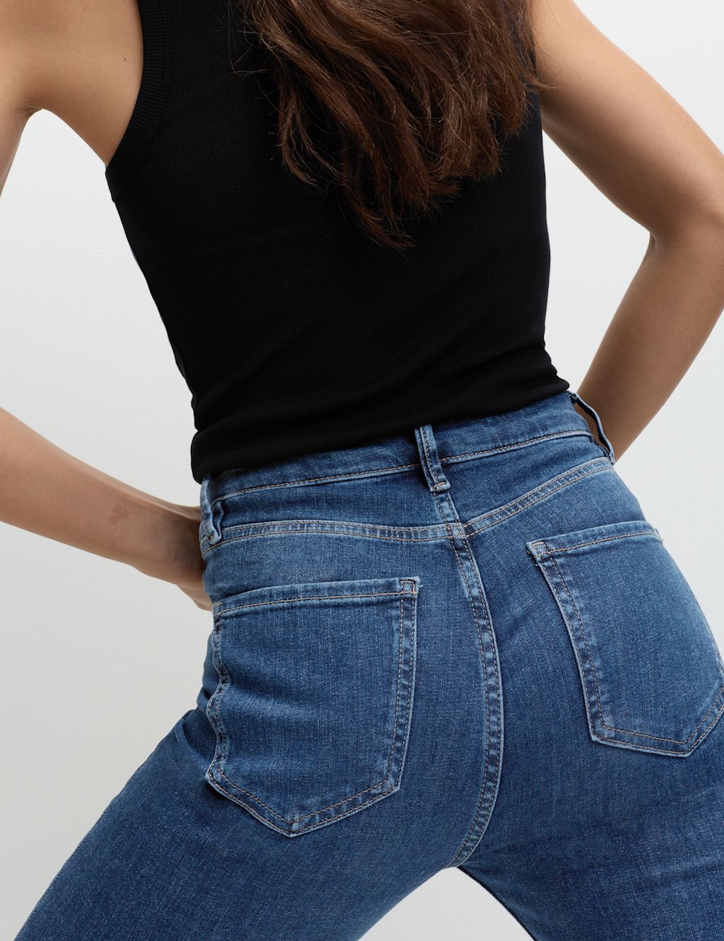 M&S High Waisted Crease Front Slim Flare Jeans - 18LNG - Dark Indigo, Dark Indigo