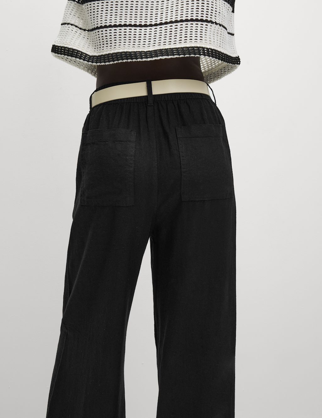 M&S Linen Rich Wide Leg Trousers - 8SHT - Black, Black
