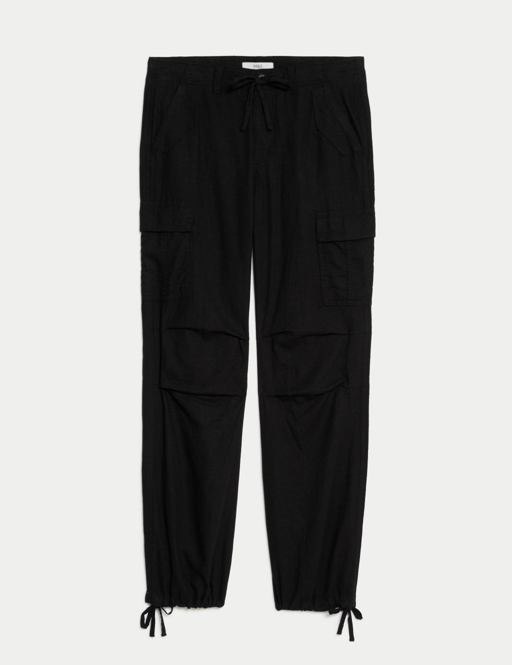 M&S Linen Rich Straight Leg Cargo Trousers - 20REG - Black, Black