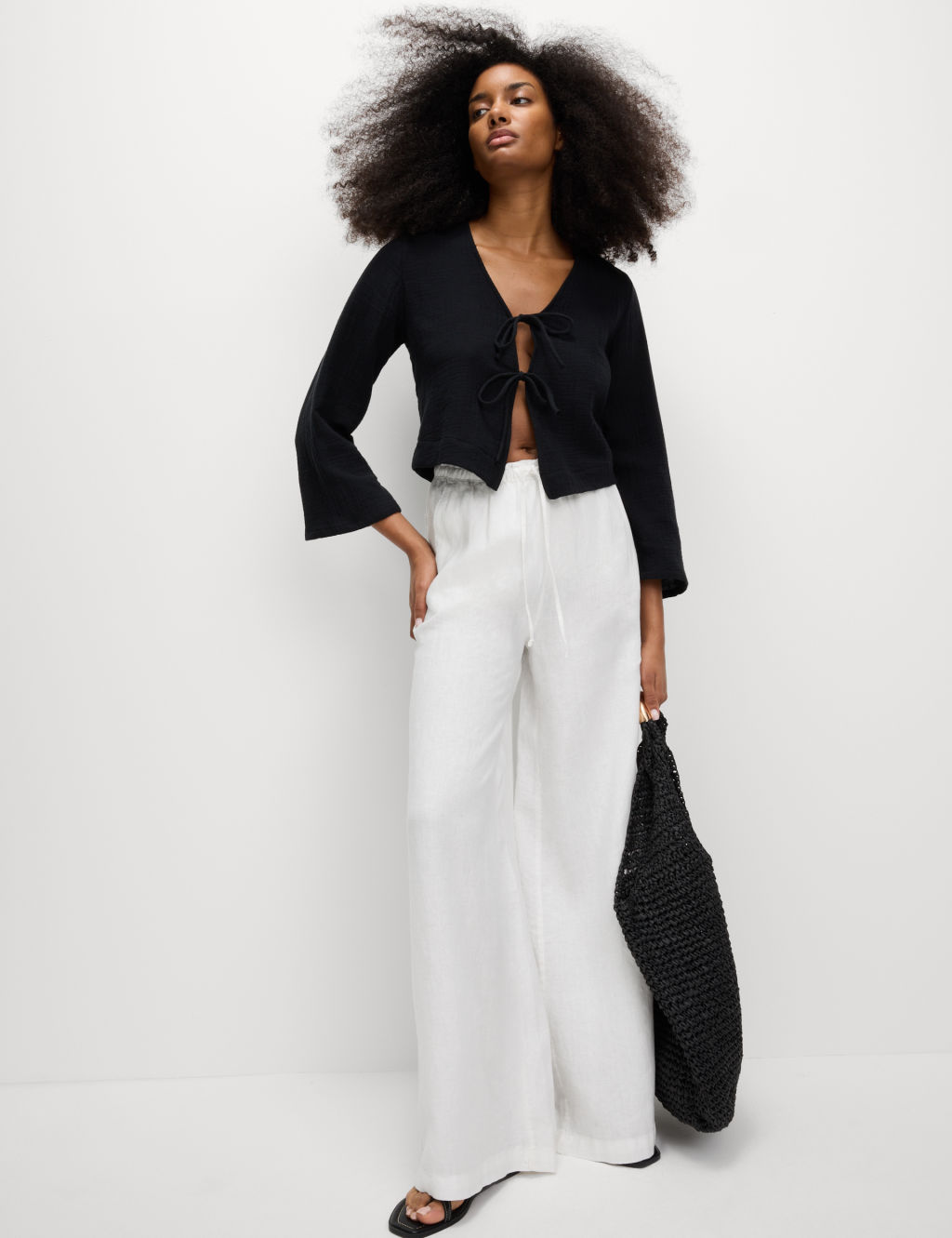 M&S Pure Linen Palazzo Trousers - 24REG - Ecru, Ecru