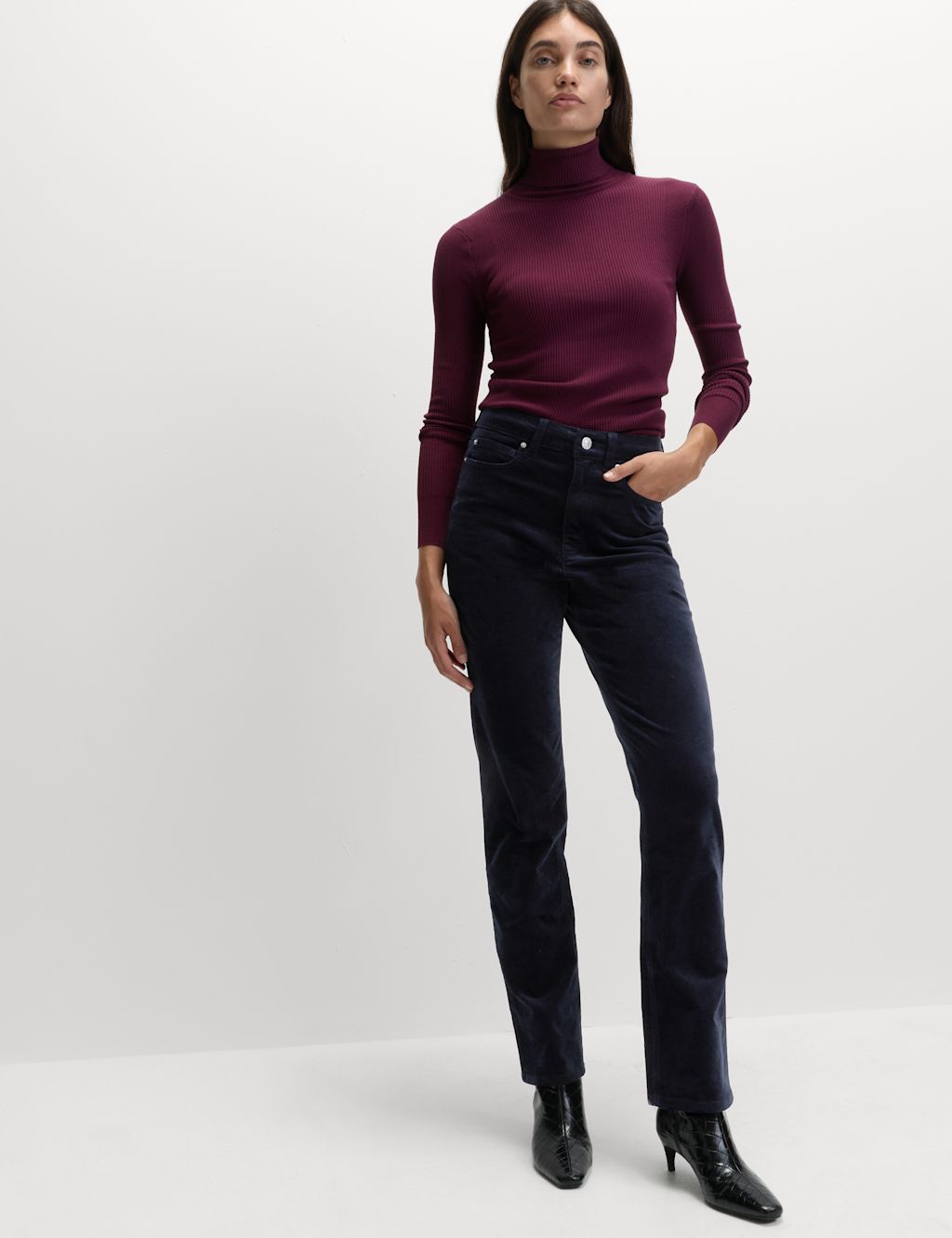 M&S Cord Straight Leg Trousers - 22REG - Navy, Navy